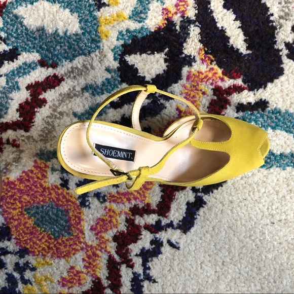 Mustard Peep Toe T-Strap Heels - Picture 7 of 8